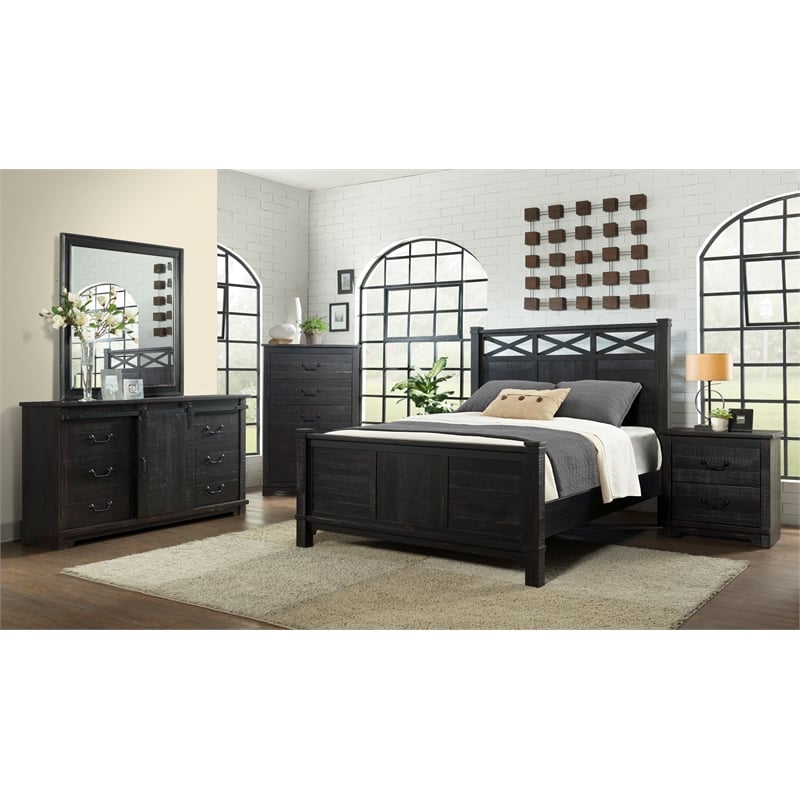 Martin Svensson Home Coastal Farmhouse 2 Drawer Nightstand Antique Black