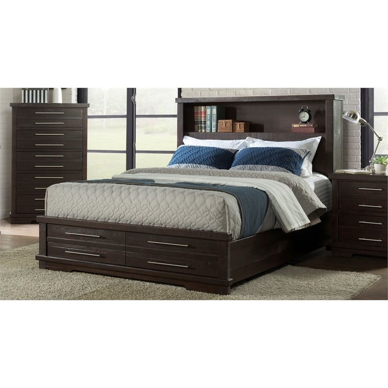 Martin Svensson Home Waterfront Queen Bookcase Storage Bed Espresso Brown