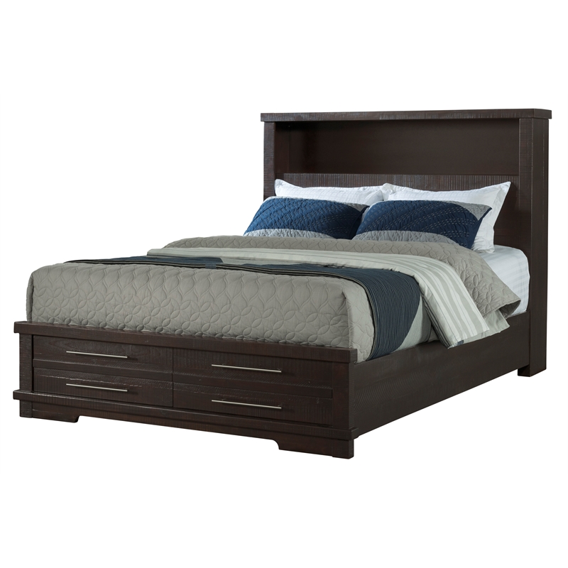 Martin Svensson Home Waterfront Queen Bookcase Storage Bed Espresso Brown