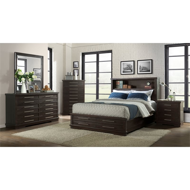 Martin Svensson Home Waterfront King Bookcase Storage Bed Espresso Brown