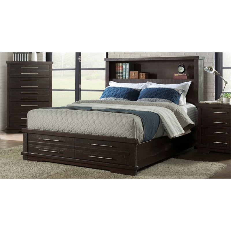 Martin Svensson Home Waterfront King Bookcase Storage Bed Espresso Brown