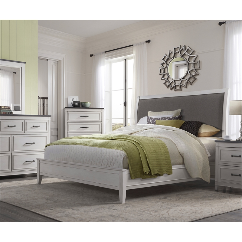 Martin Svensson Home Del Mar King Bed White with Gray Linen