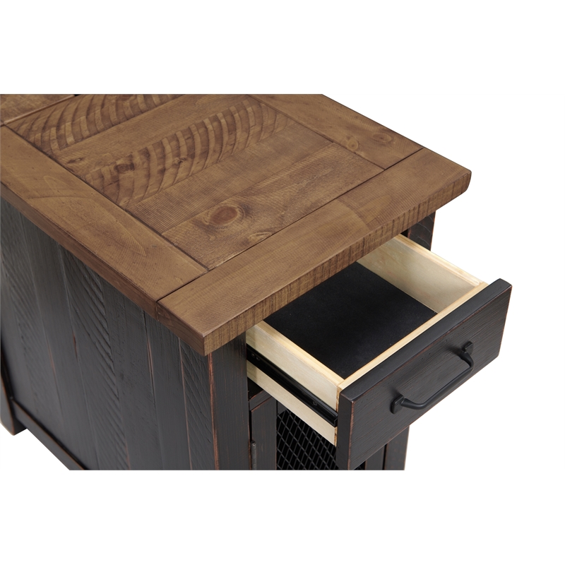 Martin Svensson Home Rustic Chairside Table with Power Anitque Black and Honey