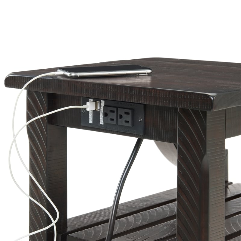 Martin Svensson Home Barn Door Chairside Table with Power Espresso Brown