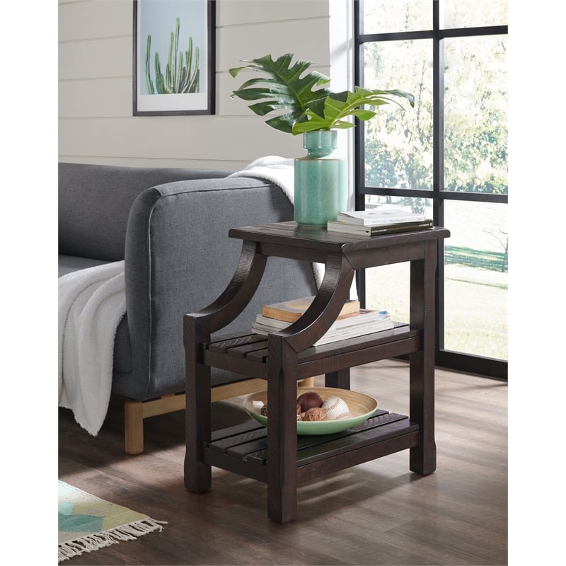 Martin Svensson Home Barn Door Chairside Table with Power Espresso Brown