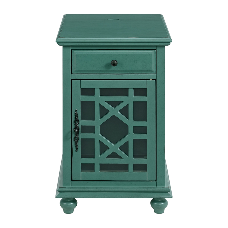 Martin Svensson Home Elegant Chairside Table with Power Antique Teal Green