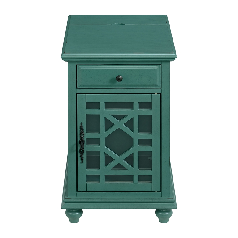 Martin Svensson Home Elegant Chairside Table with Power Antique Teal Green