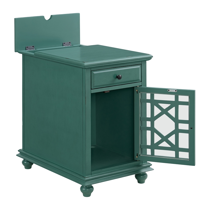 Martin Svensson Home Elegant Chairside Table with Power Antique Teal Green