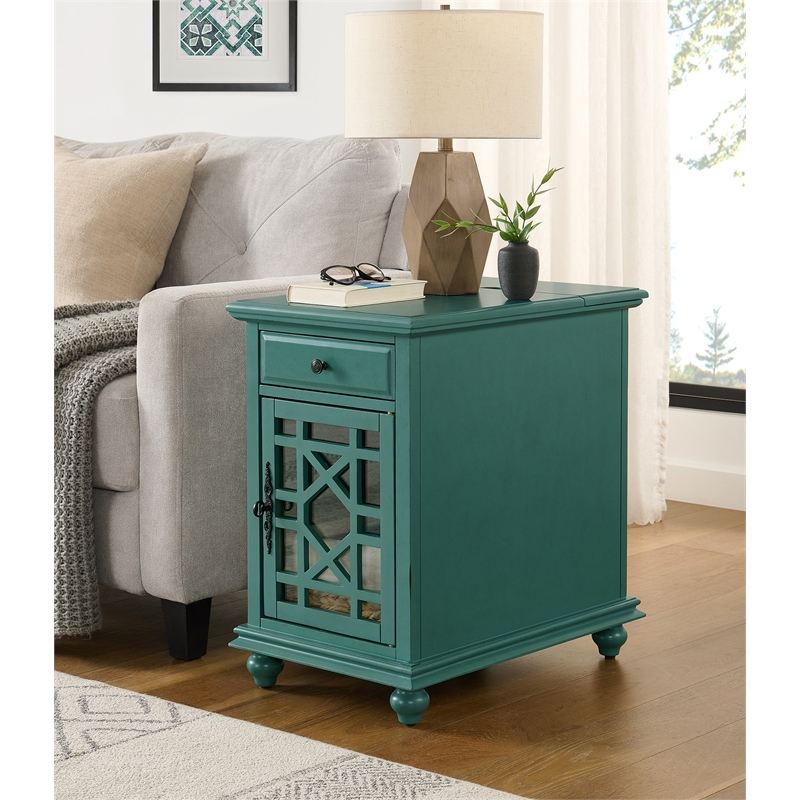 Martin Svensson Home Elegant Chairside Table with Power Antique Teal Green