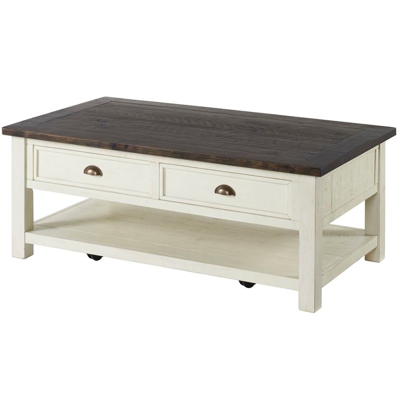 Martin Svensson Home Monterey Wood 2 Drawer Coffee Table Cream White And Brown 890626