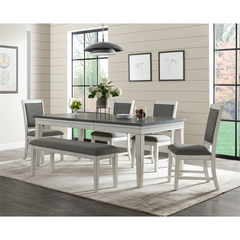 Martin Svensson Home Del Mar Dining Bench Antique White and Grey Linen