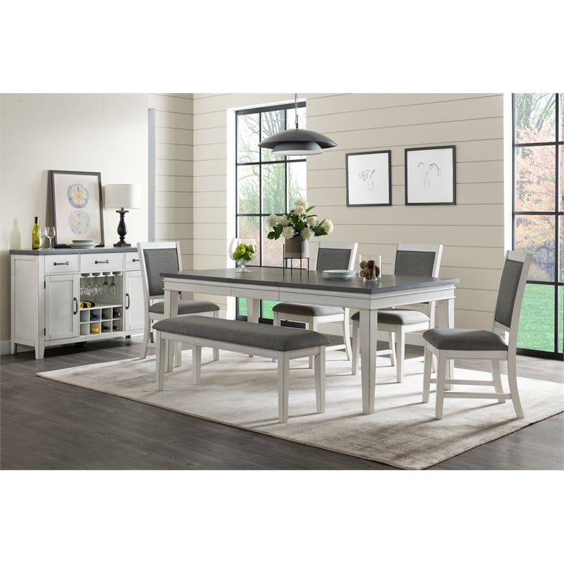 Martin Svensson Home Del Mar Dining Bench Antique White and Grey Linen