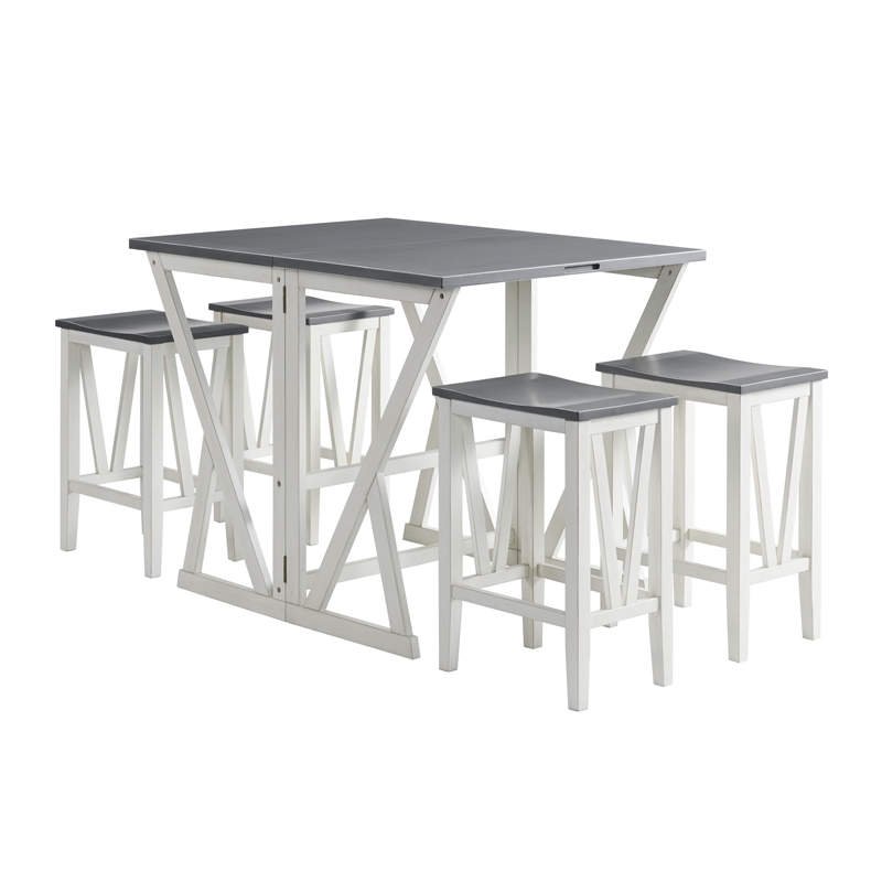 Martin Svensson Home Del Mar 5 Piece Table and Stool Set White and Grey