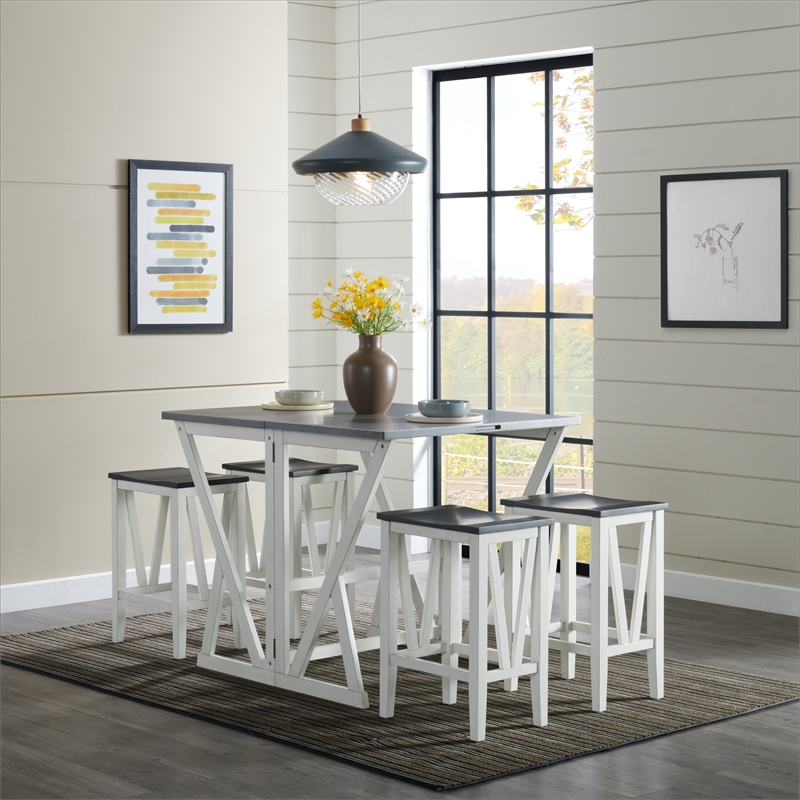 Martin Svensson Home Del Mar 5 Piece Table and Stool Set White and Grey