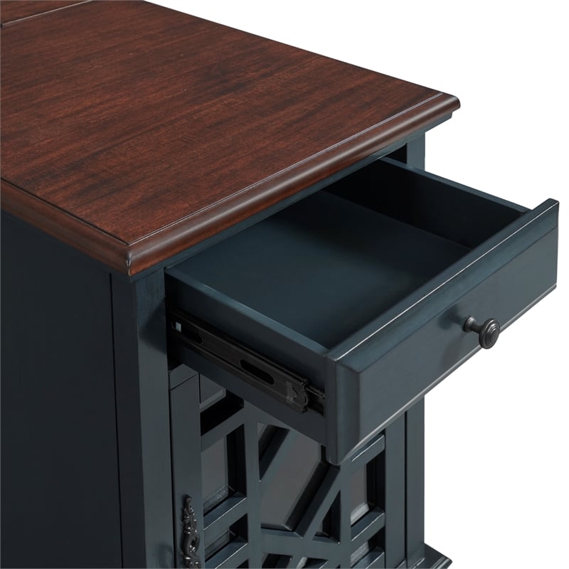 Martin Svensson Home Elegant Chairside Table with Power Blue with Walnut Top