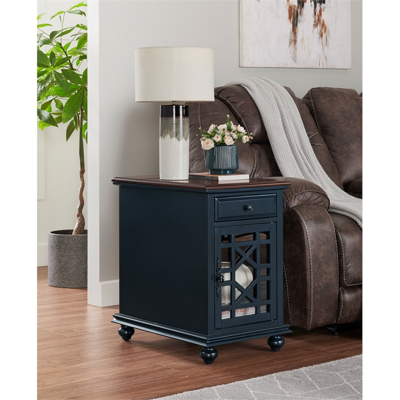 Martin Svensson Home Elegant Chairside Table with Power Blue with Walnut Top
