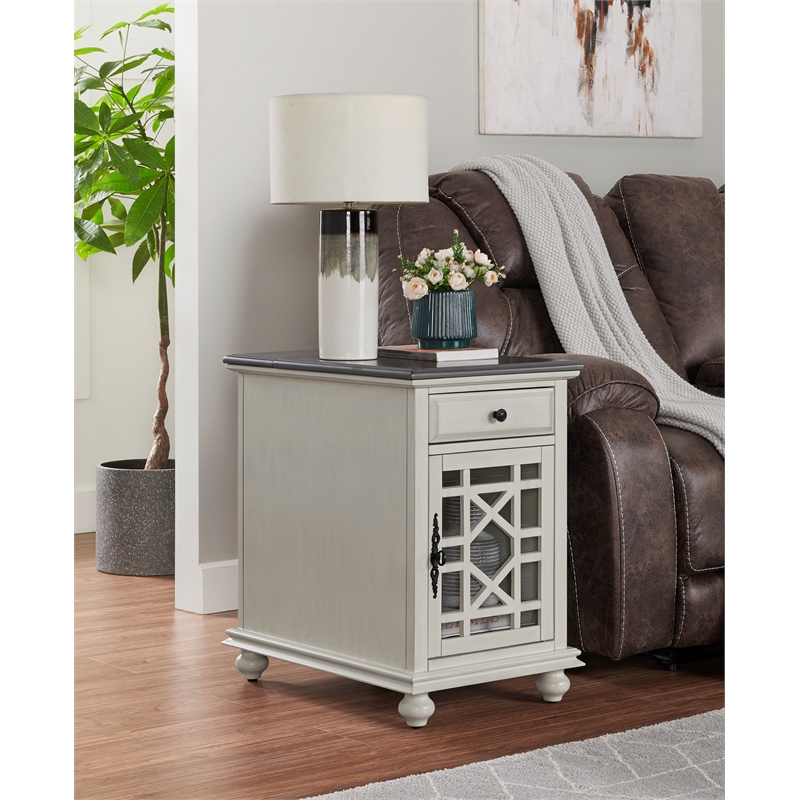 Martin Svensson Home Elegant Chairside Table with Power White with Gray Top