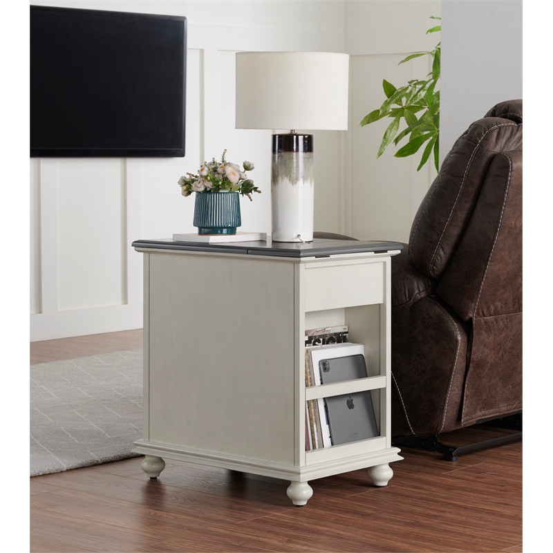 Martin Svensson Home Elegant Chairside Table with Power White with Gray Top