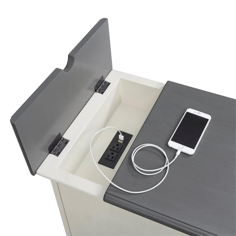 Martin Svensson Home Elegant Chairside Table with Power White with Gray Top