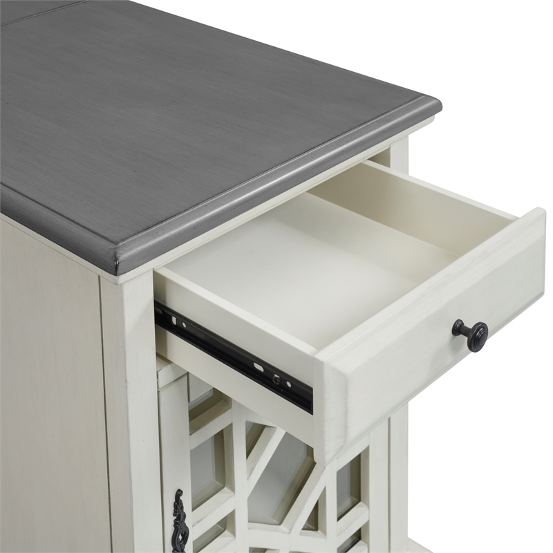 Martin Svensson Home Elegant Chairside Table with Power White with Gray Top