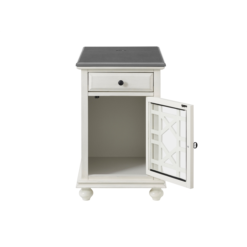 Martin Svensson Home Elegant Chairside Table with Power White with Gray Top