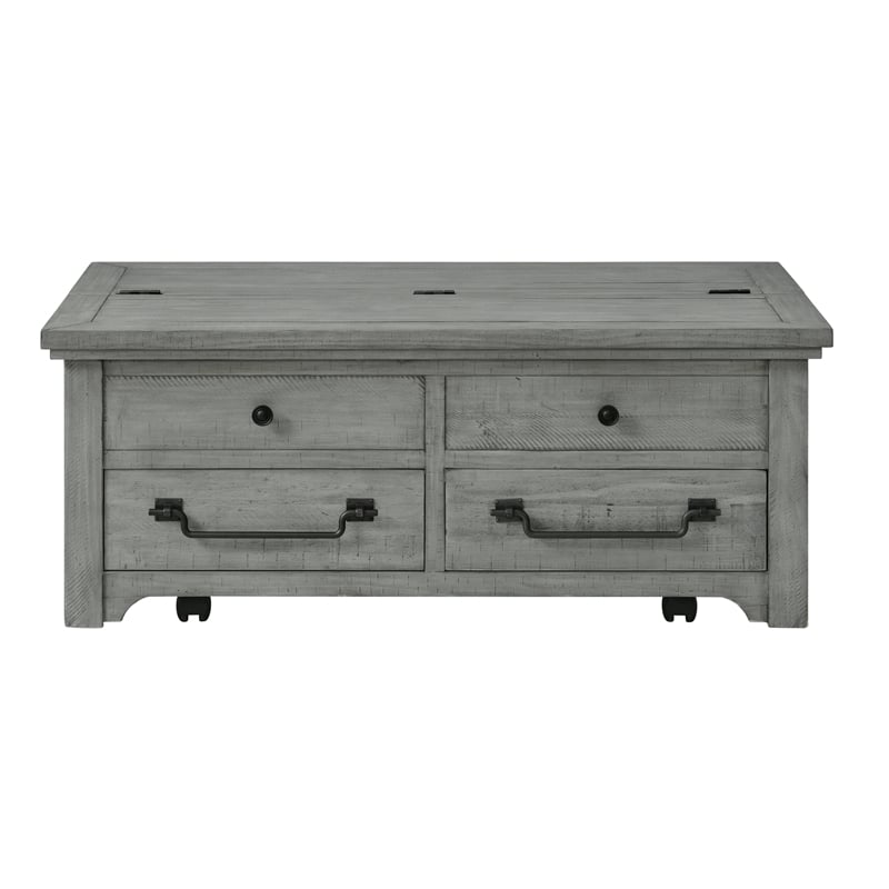 Martin Svensson Home Beach House Dove Gray Flip Top Trunk Wood Coffee Table