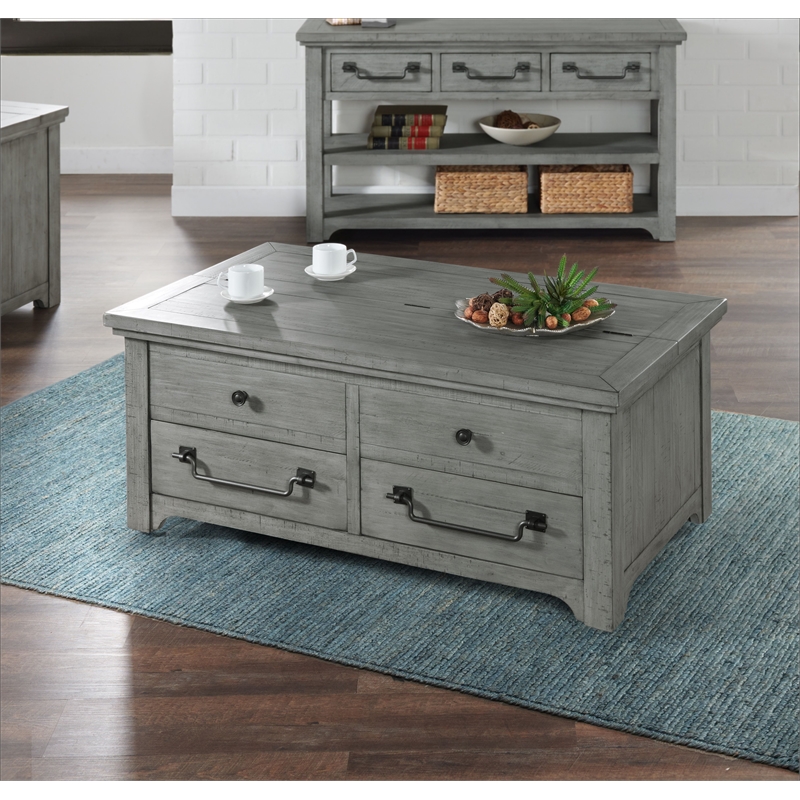 Martin Svensson Home Beach House Dove Gray Flip Top Trunk Wood Coffee Table