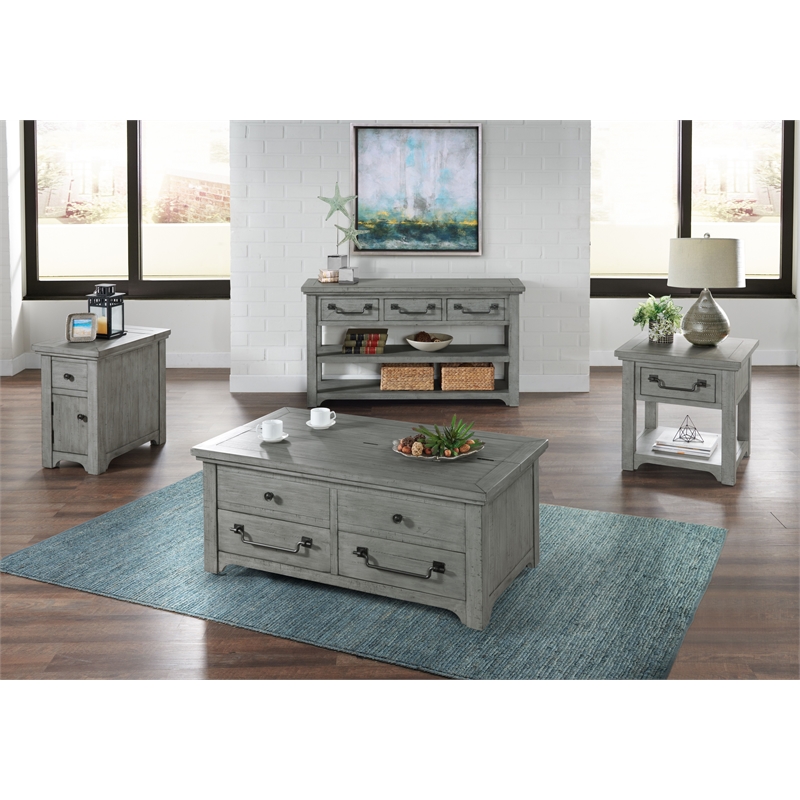 Martin Svensson Home Beach House Dove Gray Flip Top Trunk Wood Coffee Table