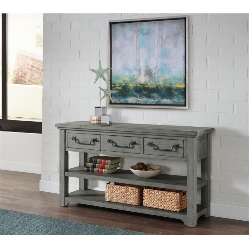 Martin Svensson Home Beach House Dove Gray 3-Drawer Wood Sofa Console Table