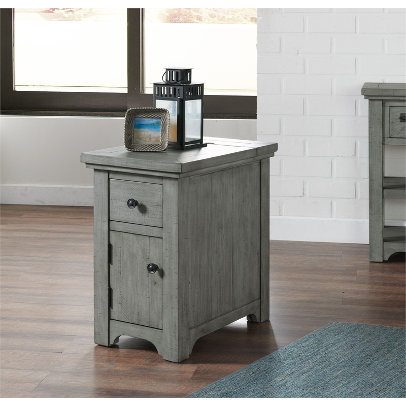 Martin Svensson Home Beach House Dove Gray Wood Chairside Table with Power