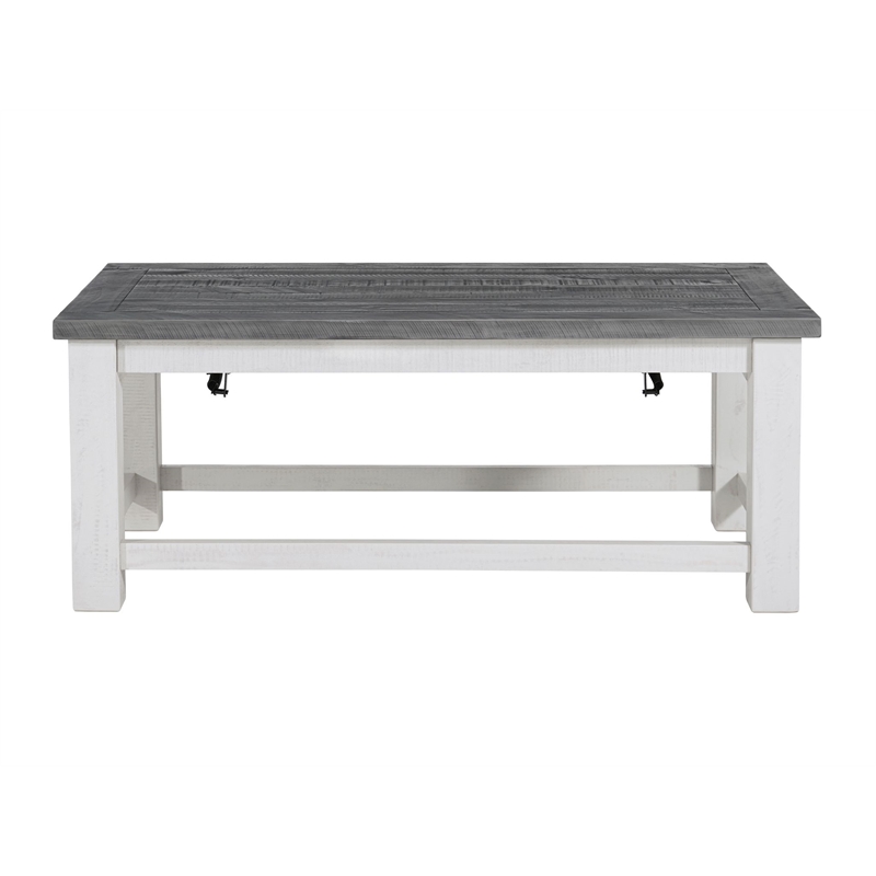 Space Saver White Stain and Grey Solid Wood Lift Top Coffee Table