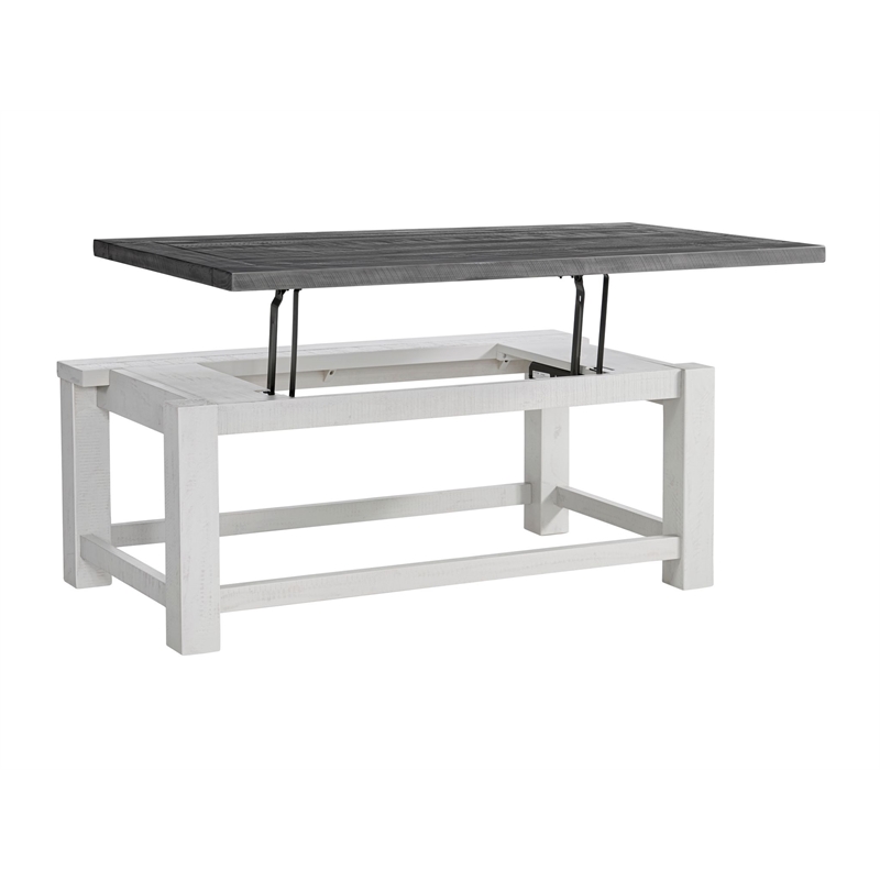 Space Saver White Stain and Grey Solid Wood Lift Top Coffee Table