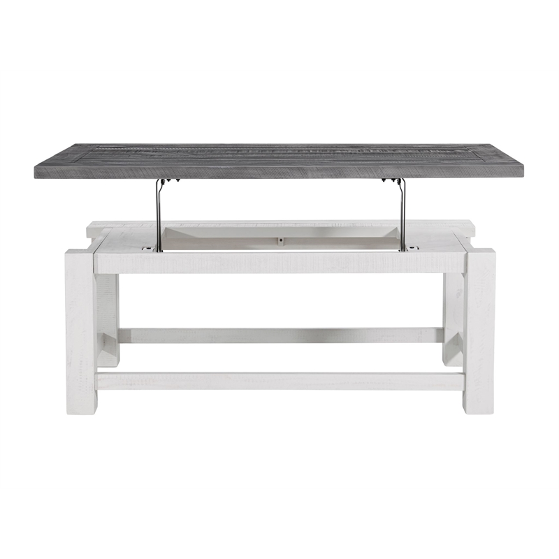 Space Saver White Stain and Grey Solid Wood Lift Top Coffee Table