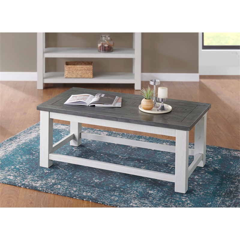 Space Saver White Stain and Grey Solid Wood Lift Top Coffee Table