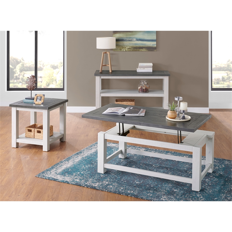 Space Saver White Stain and Grey Solid Wood Lift Top Coffee Table