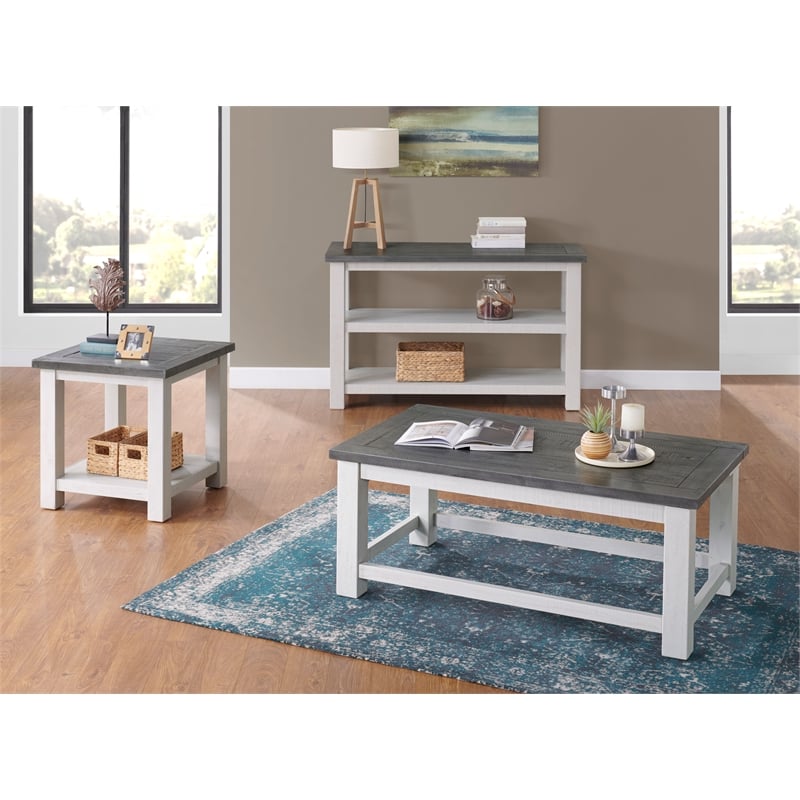 Martin Svensson Home Space Saver White Stain and Grey Solid Wood End Table