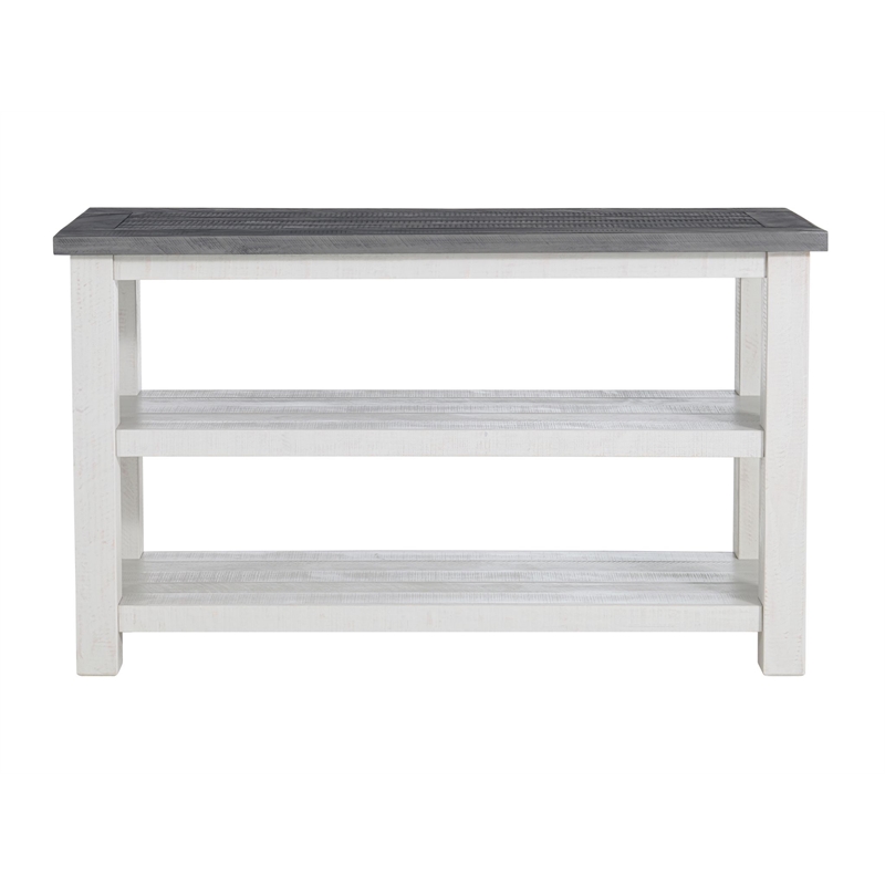 Space Saver White Stain and Grey Solid Wood Sofa Console Table