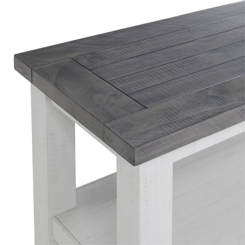 Space Saver White Stain and Grey Solid Wood Sofa Console Table