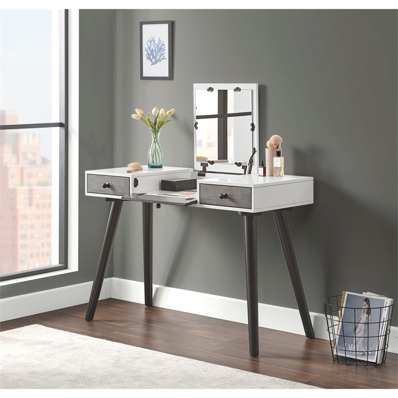 Martin Svensson Home Mid-Century Modern White/Gray/Black Vanity/Desk w/Mirror