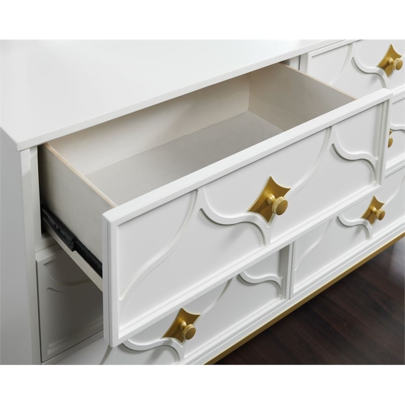 Martin Svensson Home Emma 6 Drawer White and Gold Dresser