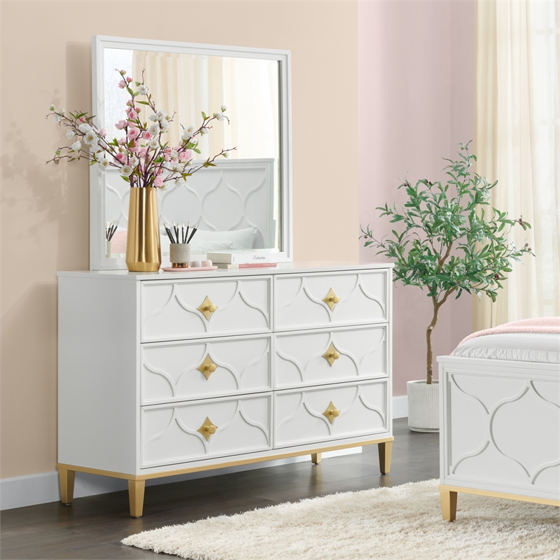 Martin Svensson Home Emma 6 Drawer White and Gold Dresser
