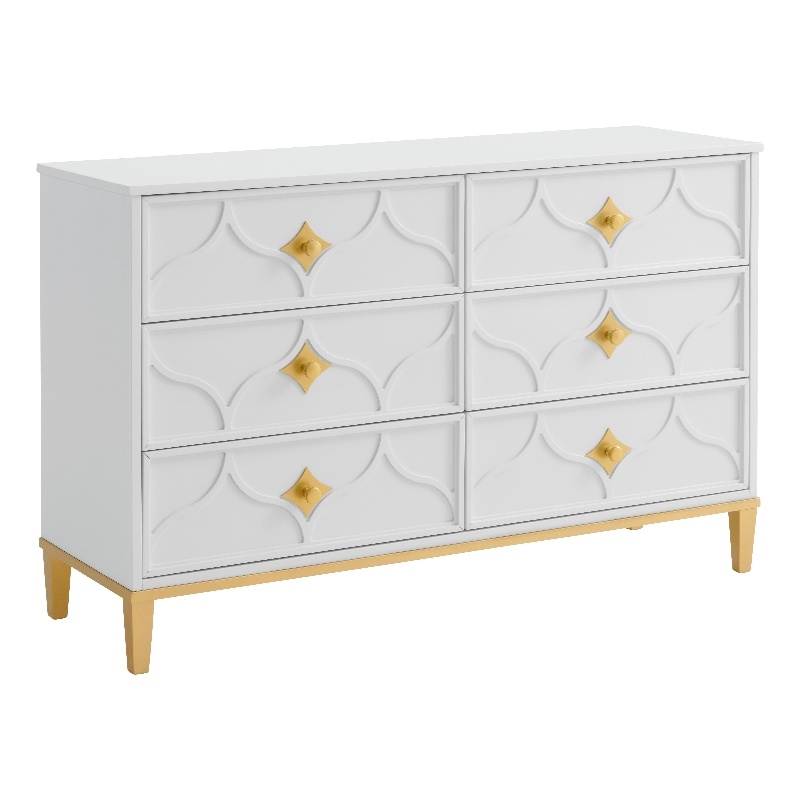 Martin Svensson Home Emma 6 Drawer White and Gold Dresser