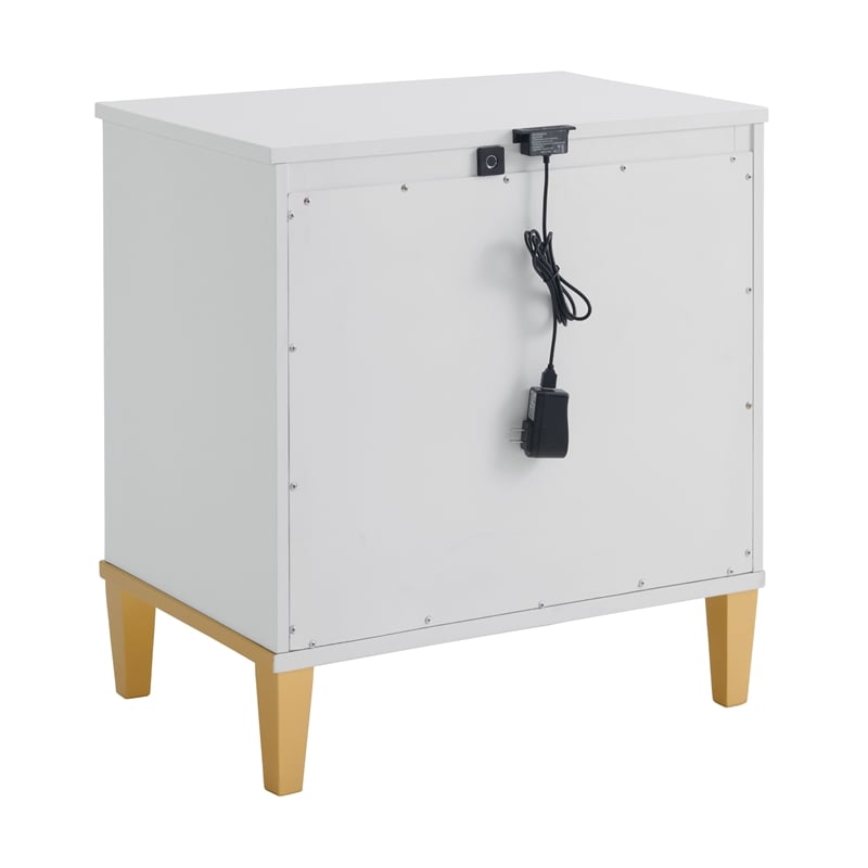 Martin Svensson Home Emma 2 Drawer White and Gold Nightstand w/Security Lock
