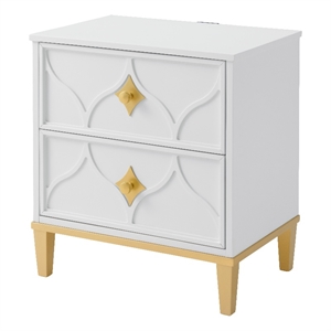 martin svensson home emma 2 drawer white and gold nightstand w/security lock