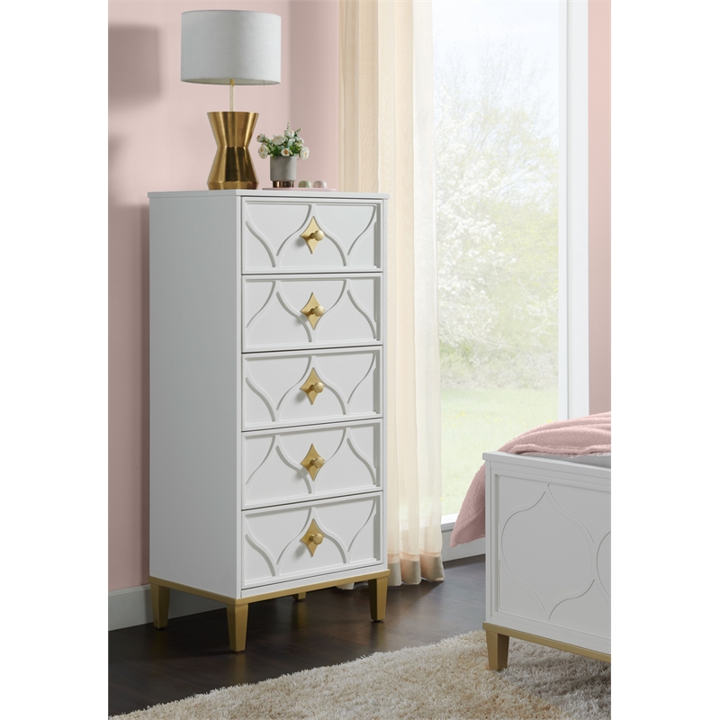 Martin Svensson Home Emma 5 Drawer White and Gold Lingerie Chest