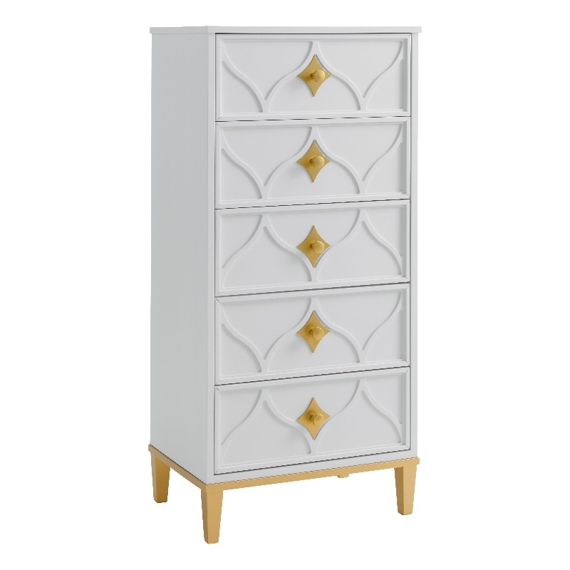 Martin Svensson Home Emma 5 Drawer White and Gold Lingerie Chest