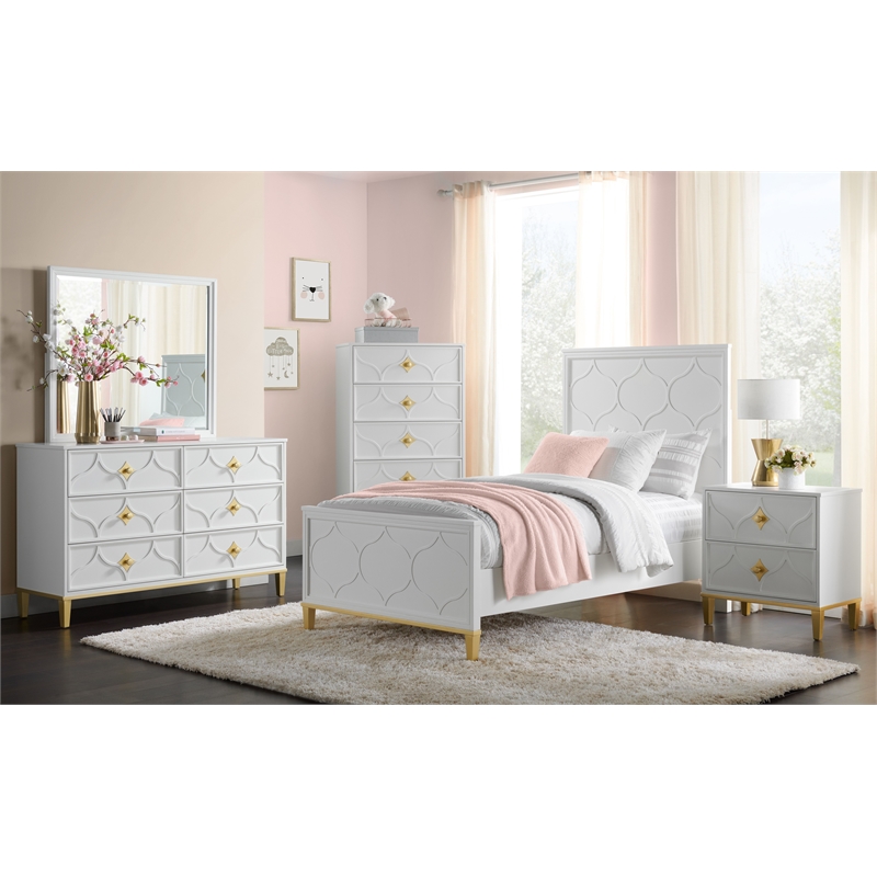 Martin Svensson Home Emma White and Gold Twin Panel Bed