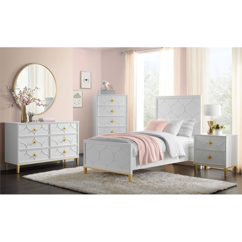 Martin Svensson Home Emma White and Gold Twin Panel Bed