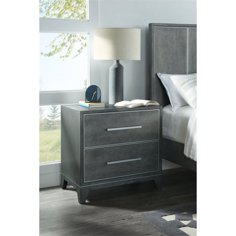 Martin Svensson Home Memphis 2 Drawer Slate Gray Nightstand with USB
