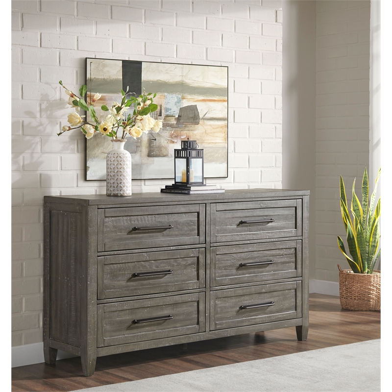 Martin Svensson Home Napa Solid Wood 6 Drawer Gray Dresser